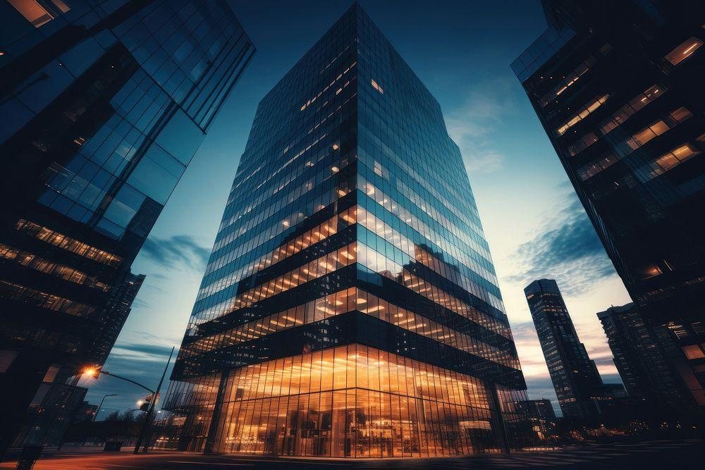 Office tower at dusk